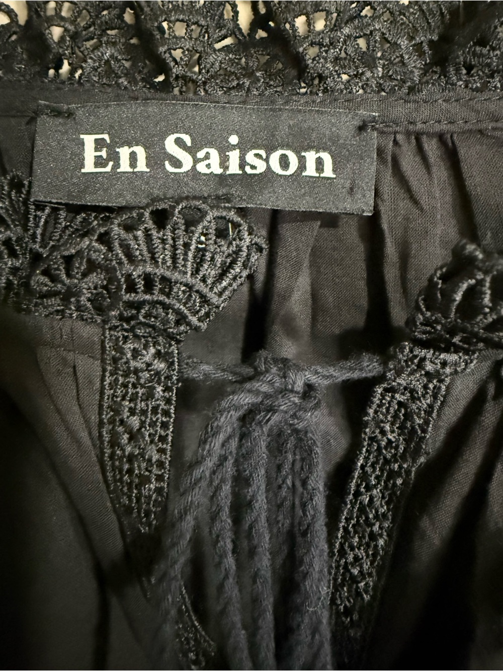 En Saison Black Lace Inset Peasant Blouse Balloon Sleeve - Picture 4 of 8